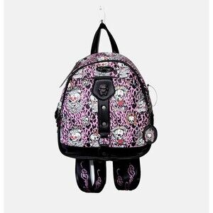 Ed Hardy Adjustable Pink Leopard Print Rhinestone Skulls  Backpack Purse NWT